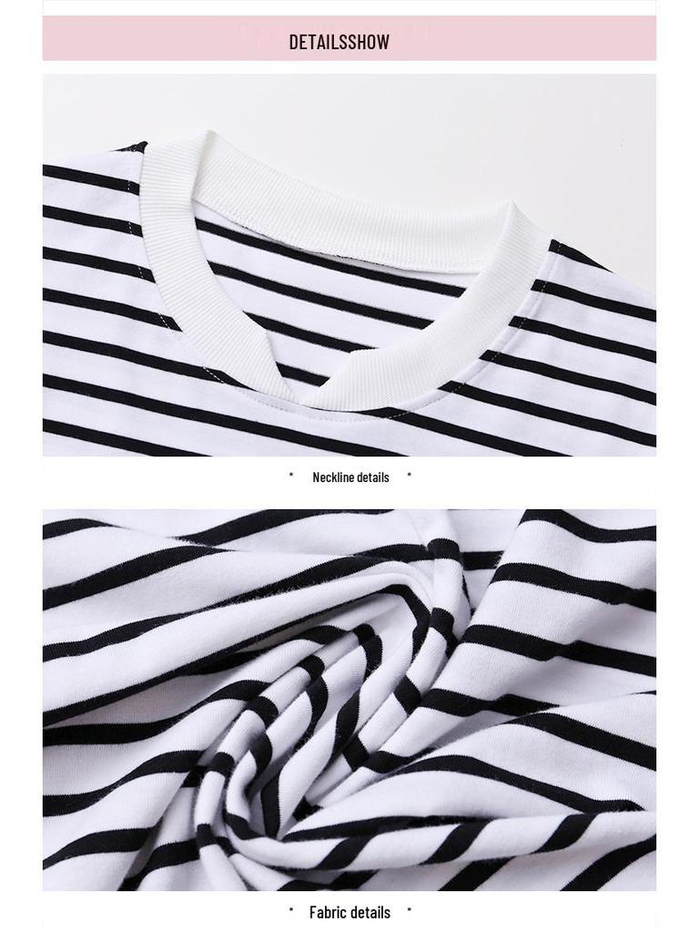 2024 Women's Loose Striped V-Neck Long-Sleeve T-Shirt - Versatile Spring Top