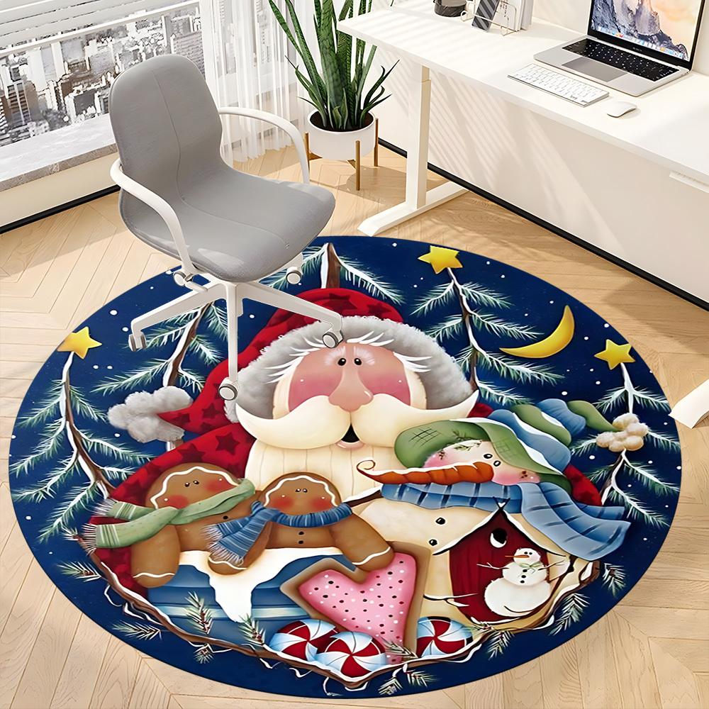 1pc Christmas Santa Claus Chair Carpet for Office, Round Non Slip Durable Large Size Office Carpet, Suitable for Office