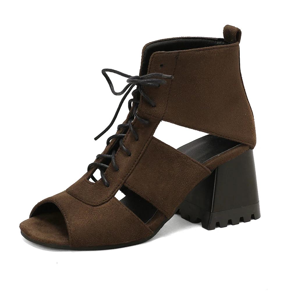 

Мода Мода Ботильоны с открытым носком для женщин Сандалии Обувь Сексуальный Деним Высокие каблуки Платформа 2025 Лето Женские Леопардовые На шнуровке Mujer 41 4 34 коричневый