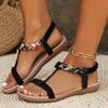 Large Size Printed Woven Sandals Women's Summer New Bohemian Outer Wear Flat Elastic Beach Sandals