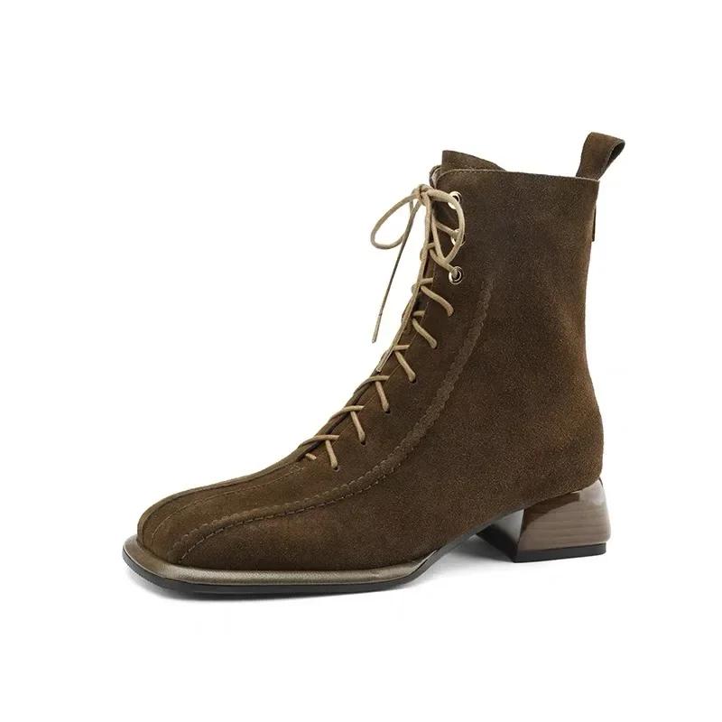 2025 Fashion Women's Shoes Back Zip Women's Boots Fashion Front Lace-up Modern Boots Women Hot Sale Square Heel Ankle Boots
