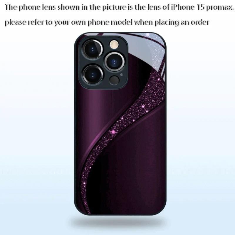 Purple Black Sparkle Curve Starlight Pattern Tempered Glass Black Phone Case For Samsung Galaxy S25 S24 S23 Ultra Plus FE Cover