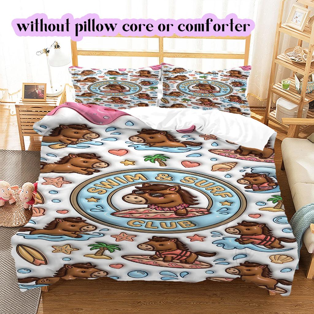 Cute animals surfing Pattern Bedding,Quilt Set Quilt Cover Pillowcase Home Birthday Gift (1*duvet cover+2*pillowcase,without core)