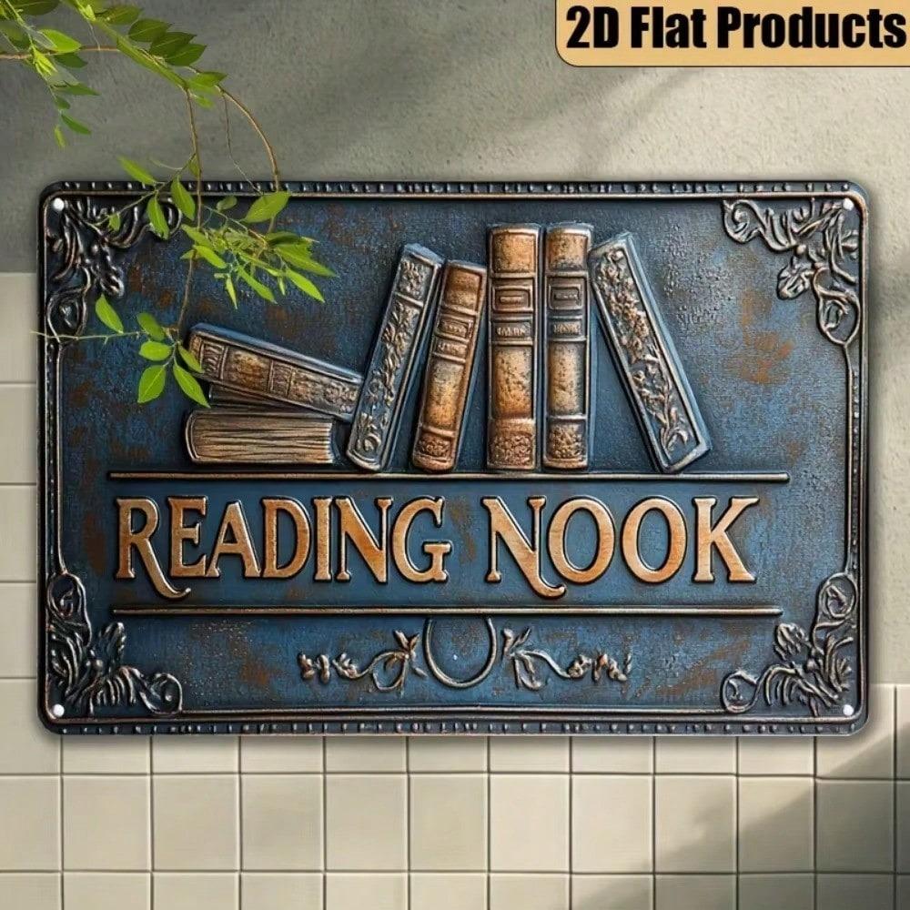 Metal Wall Art Vintage Decor Retro Book Lover Library Plaque Gift