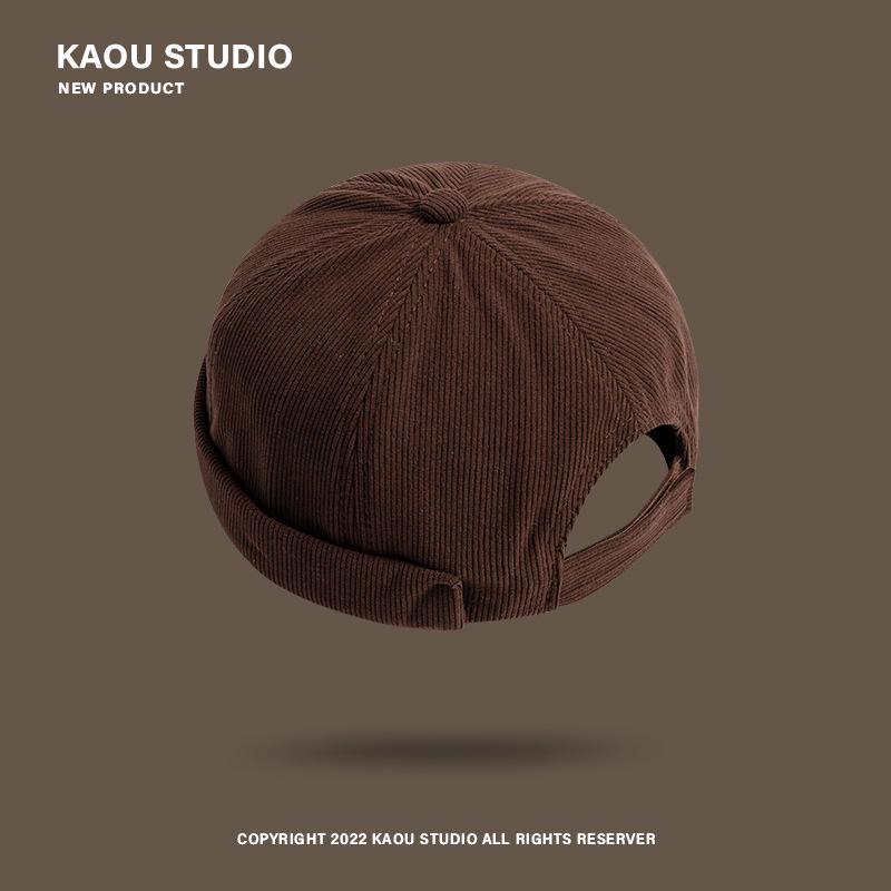Unisex Retro Corduroy Gourd Cap - Brimless, Sophisticated, Versatile Hat for Autumn/Winter