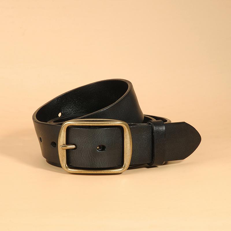 Men's Retro Vegetable Tanned Leather Belt with Copper Buckle