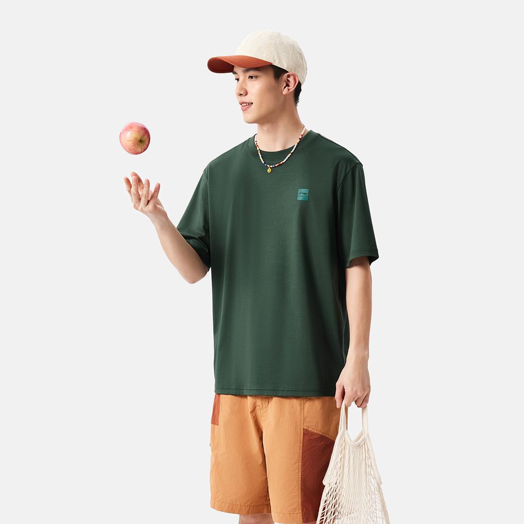 Seria Stil de Viață Sportiv Li Ning Tricou Unisex Simplu Respirabil Versatil Larg cu Mânecă Scurtă Maple-Verde AHSVB91-5