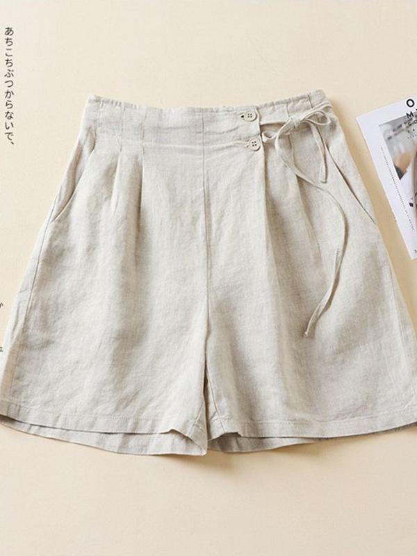 Plus Size Retro Solid Color Cotton Wide Leg Capris - Casual Linen Shorts for Women