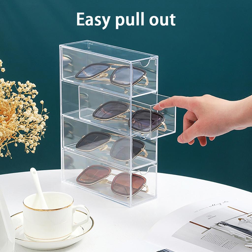 4 Layers Acrylic Glasses Storage Box Stackable Transparent Drawer Type Display Holder Makeup Sunglasses Organizer Box Jewelry