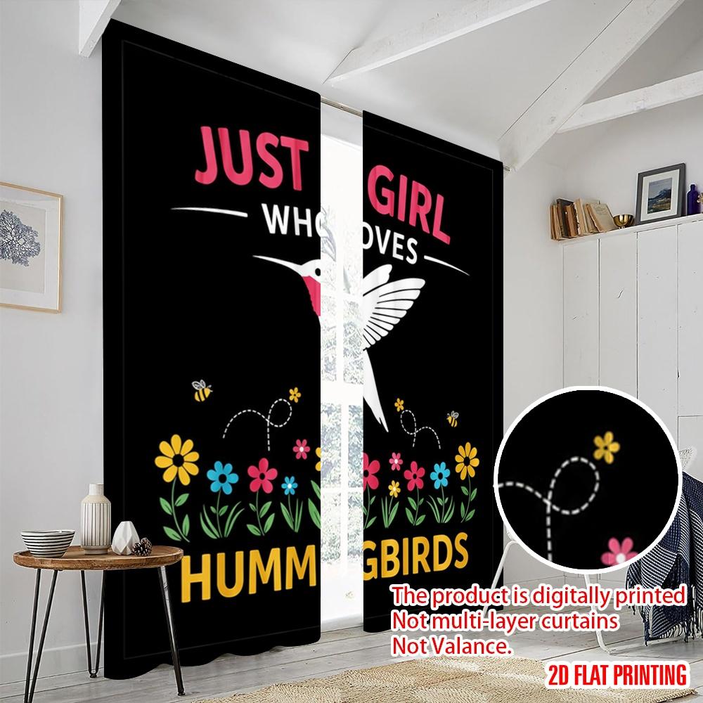 2pcs 2D Flat Printing Curtains Loves Hummingbirds Flowers Fabric Without Electricity 0 Use for Photo Booth Props