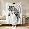 White Tiger Art Throw Blanket Chinese Zodiac Design for Living Room Decor Gift for Him OrientalStyle