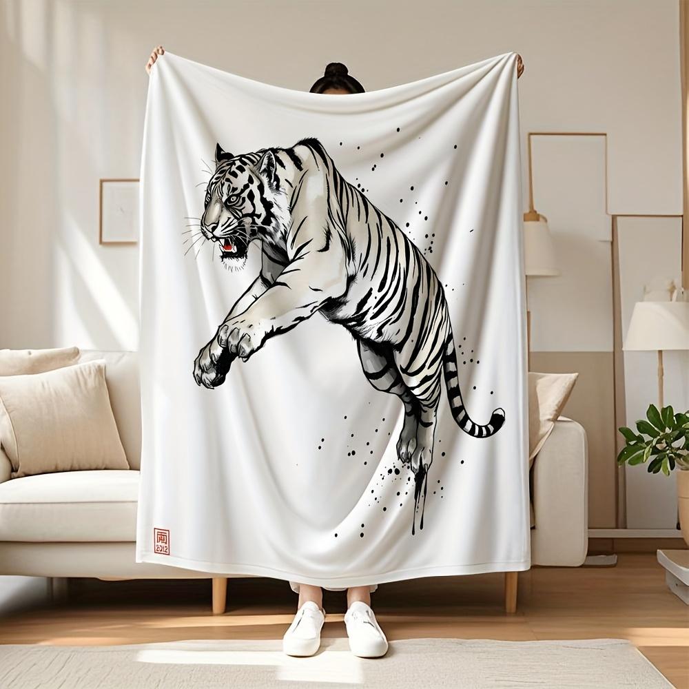 

White Tiger Art Throw Blanket Chinese Zodiac Design for Living Room Decor Gift for Him OrientalStyle 70x100cm28x39in