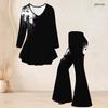 Women Plus Size Printed Two Piece Set Round Neck Three Quarter Sleeve Flared Top Flared Pants