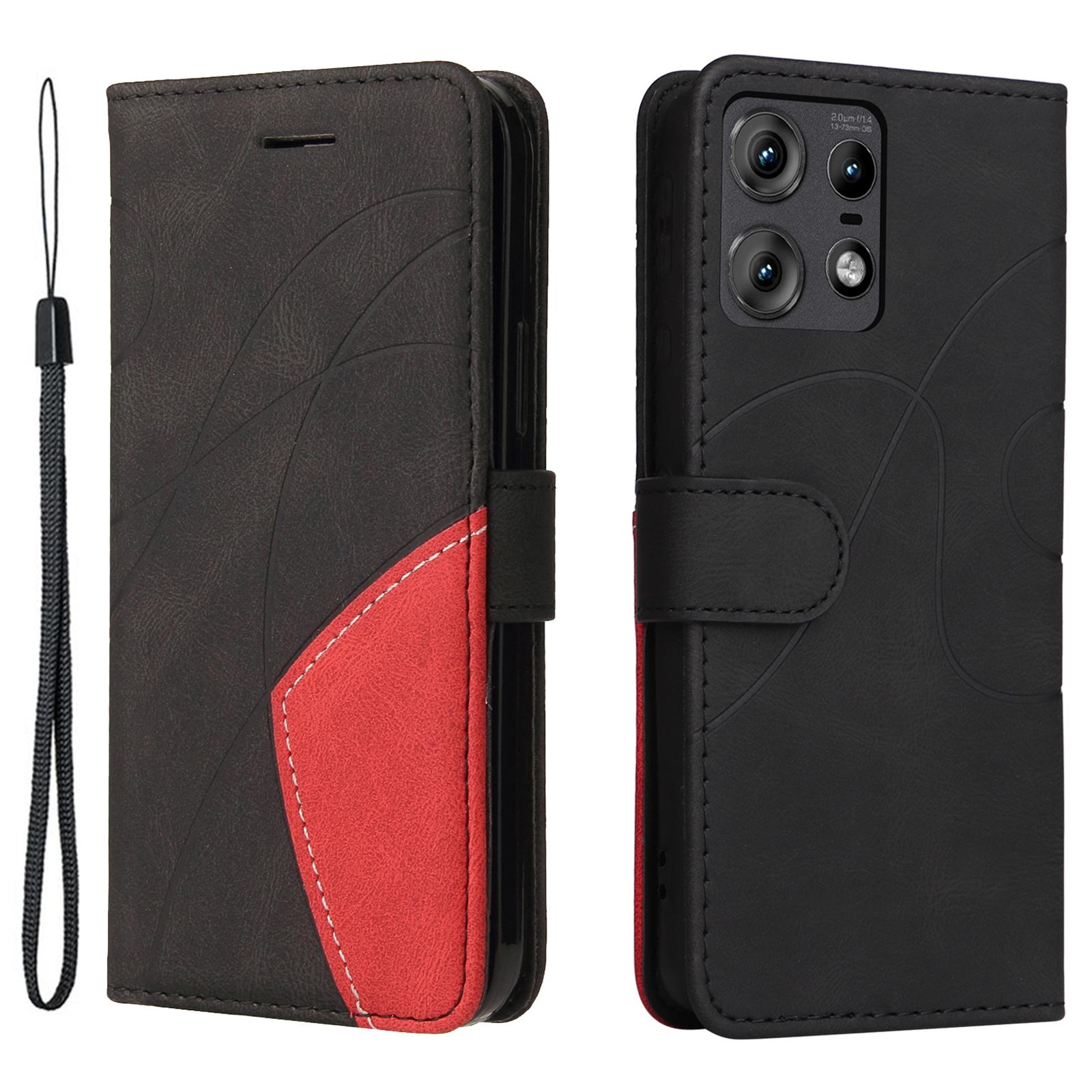 

For Motorola Edge 50 Pro 5G Leather Case Wallet Stand Color Splicing Phone Cover Black