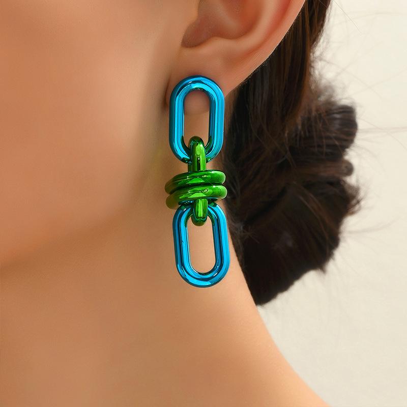 Retro Acrylic Oval Link Drop Earrings for Women New Trendy Metallic Colorful Geometric Chain Long Earring Punk Jewelry Gifts