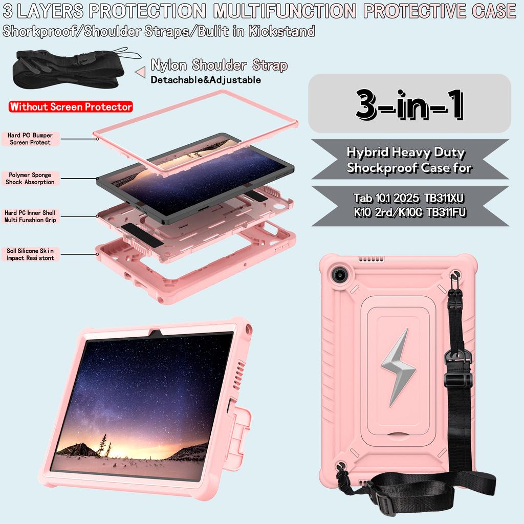 Heavy Duty Stand Case Universal for Lenovo Tab 10.1 2025 K10C Model TB311XU TB311FU ZAEH0019IN ZAEH0180IN ZAEJ0054IN Armor Cover