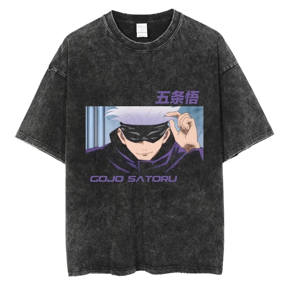 Japanese Anime Jujutsu Kaisen Men Women Oversized Washed T Shirt Streetwear Print Tshirt Casual Cotton Tee Loose Retro T-Shirt