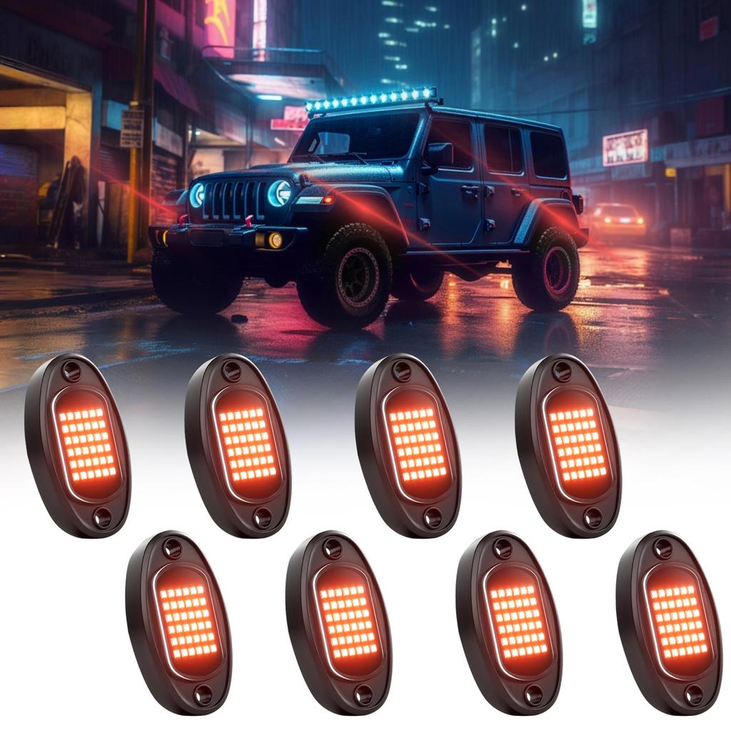 8 Pods Rock Lights, 36 LEDs Underglow Lights for Truck SUV UTV ATV Car Boat Motorcycle Red Light
