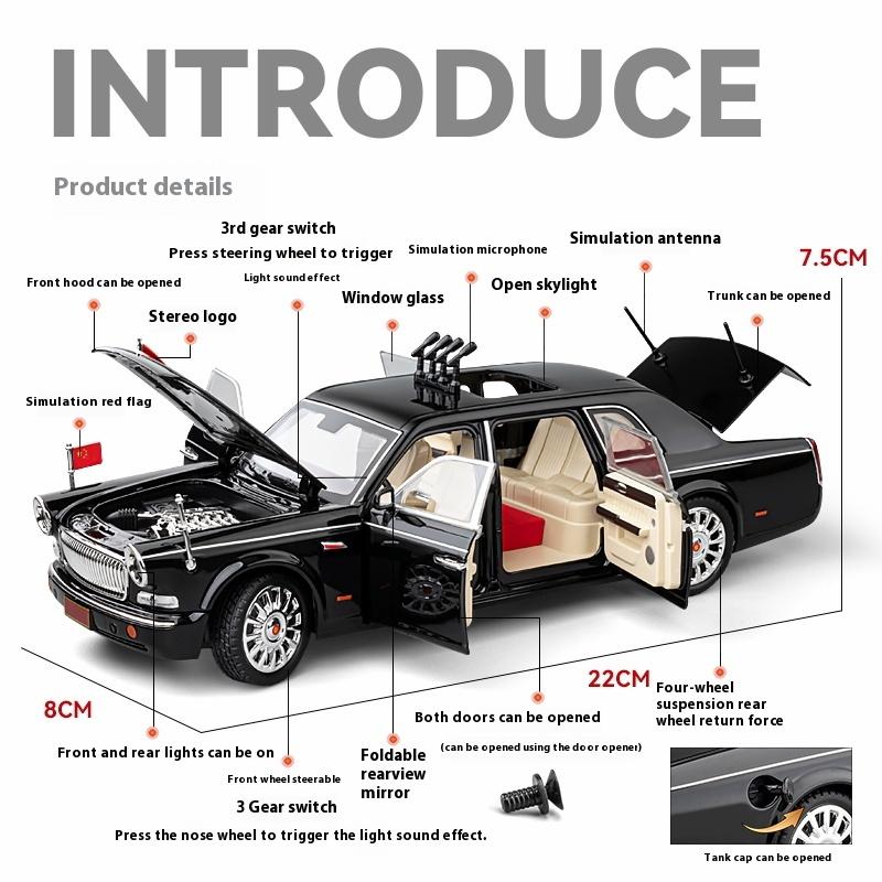 1/24 HONGQI L5 Alloy Limousine Luxy Car Diecast Model 70th Anniversary Parade Car Decorative Trendy Ornaments for Friend Gift