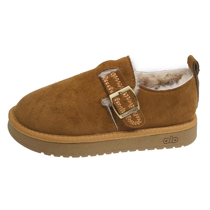 

Flat-bottomed velvet warm women s new winter cotton shoes casual one-pedal belt buckle snow boots 40 верблюд