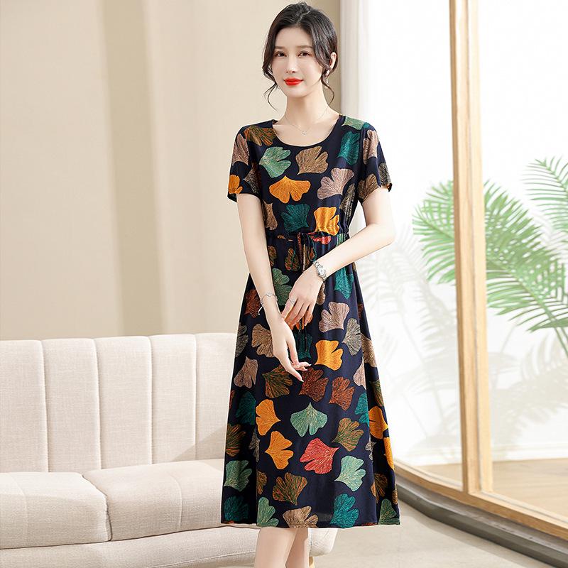 Elegant Floral Summer Dress for Women - Mid-Length, Loose Fit, Plus Size, Tummy Concealing, Cotton Silk Blend
