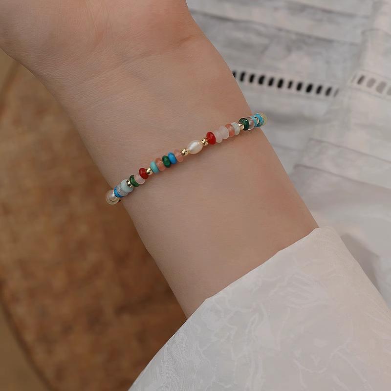 

Ожерелье из чистого дофамина S925 с разноцветными бусинами, штабелируемая цепочка для ключицы в стиле легкой роскоши с натуральным пресноводным жемчугом для женщин - Летний стиль 925 Silver