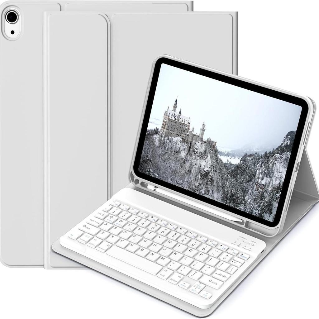 iPad Air 11 10th Gen Leather Keyboard Case with Magnetic Detachable Cover & Pen Slot