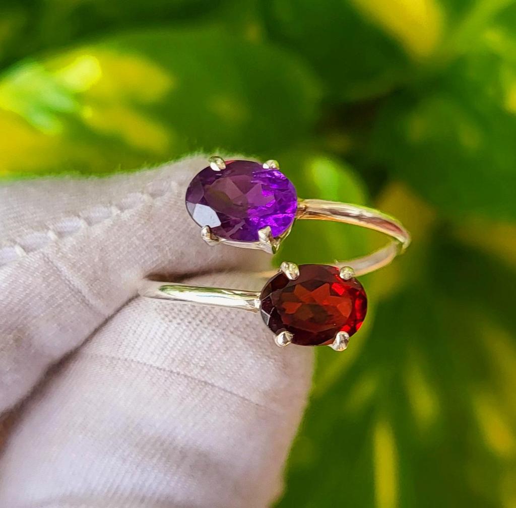 Natural Amethyst Garnet Gemstone 925 Sterling Silver Ring Size 10 US, Gift A 40