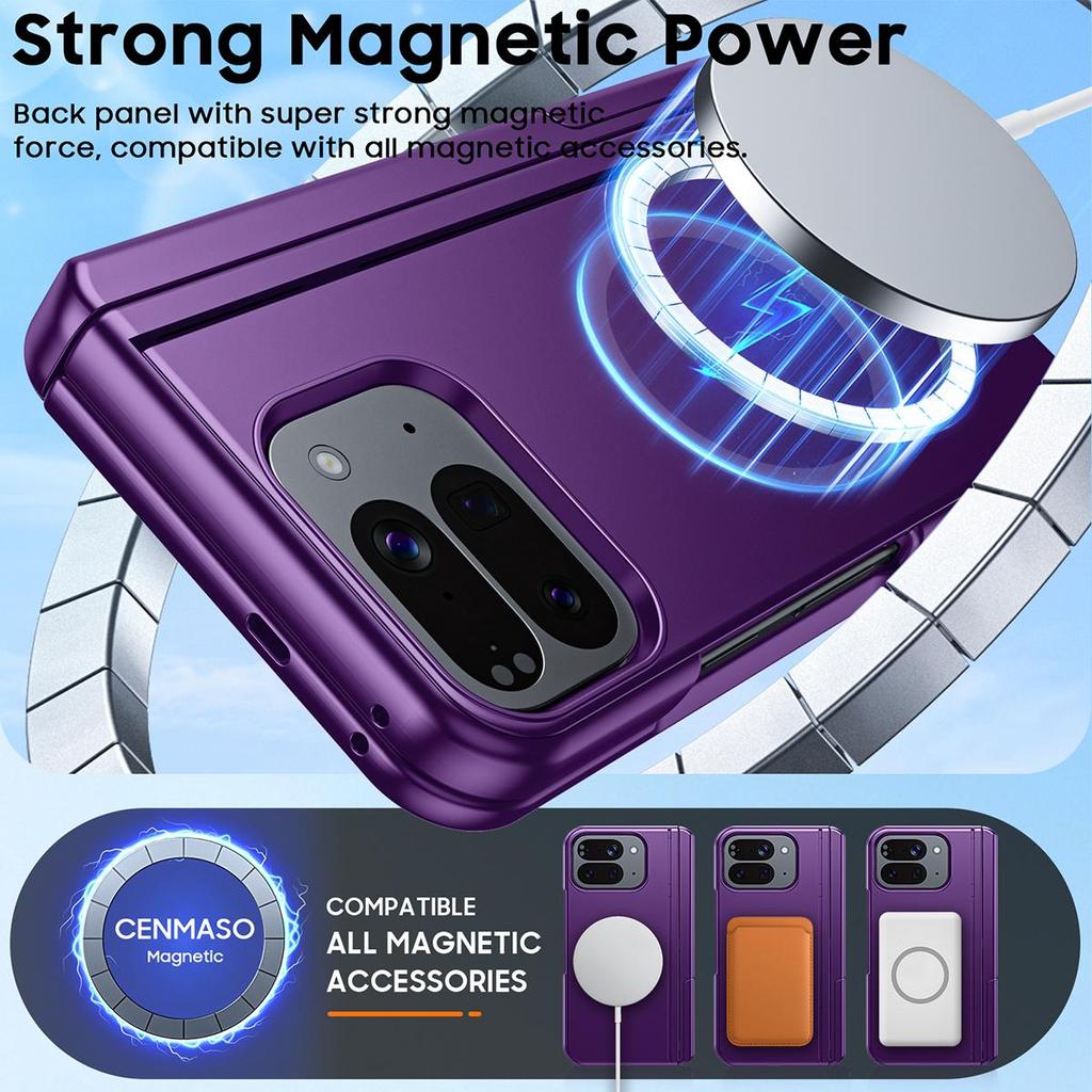 Μαγνητική Θήκη για Google Pixel 10 Pro Fold Phone με Βάση, Συμβατή με Magsafe, Προστασία Άρθρωσης, Ενσωματωμένη Διπλή Κρυφή Βάση Στήριξης, Προστατευτικό Οθόνης - Μωβ