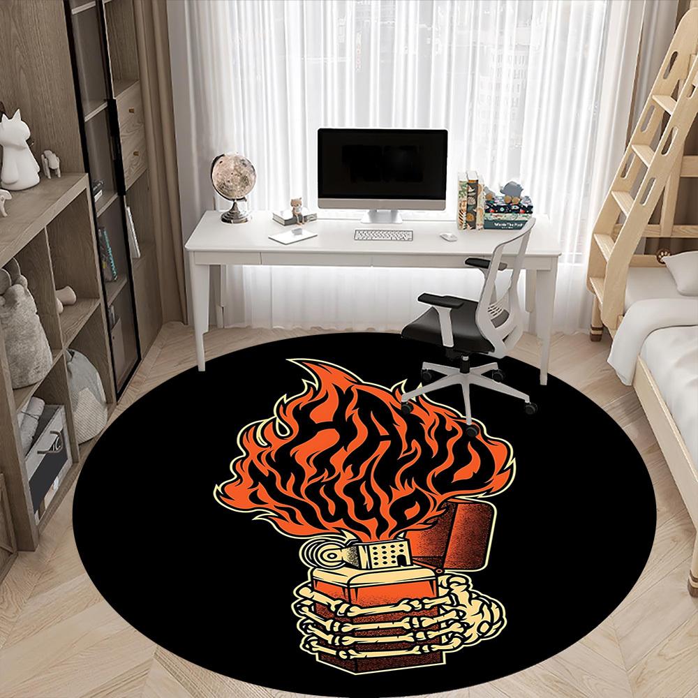 1pc Flame Bones Skull Office Round Area Rug, Indoor Mat Suitable For Office, Under Office Chairs Bedroom Living Room Home Decor, Room Deco