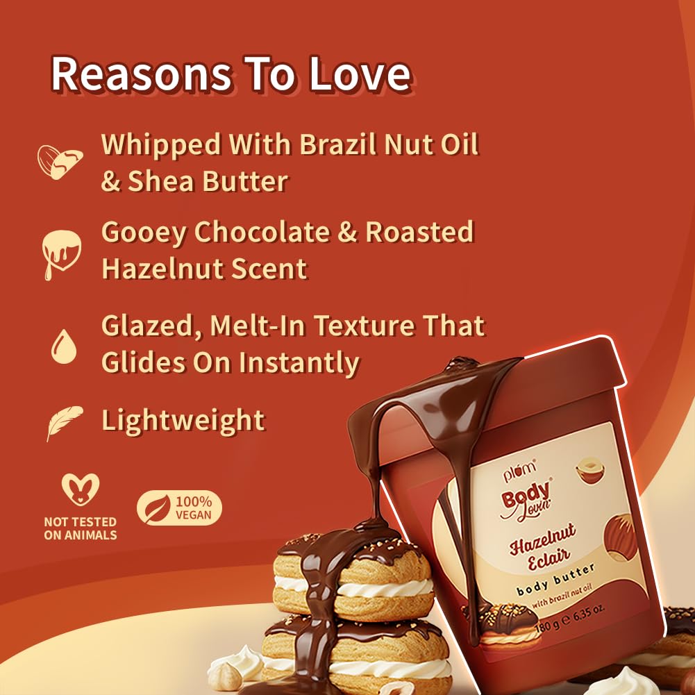 Plum BodyLovin' Hazelnut Eclair Body Butter For Dry To Very Dry Skin Non Greasy Lightweight Deep Moisture 180 g