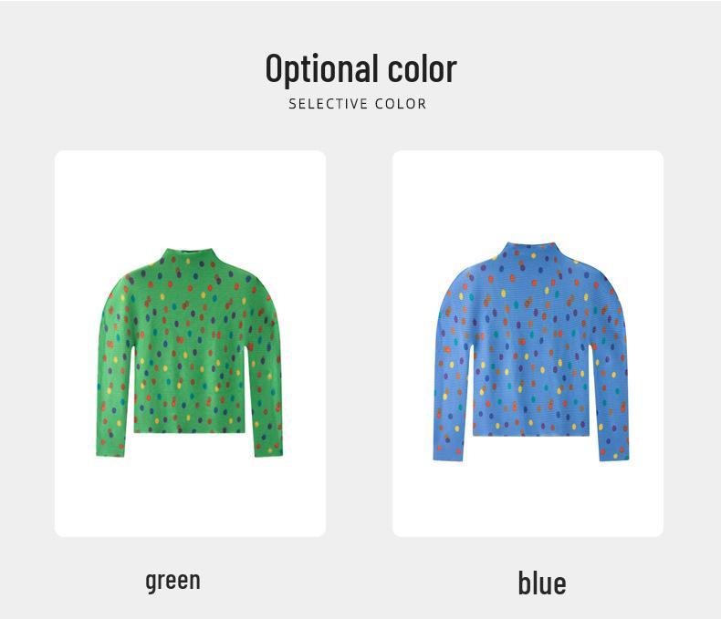 Miyake Dam 2026 Vår Tryckt Veckad Långärmad Hög Krage Smal T-shirt