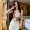 #Summer New Pure Desire Wind Irregular Plaid Printing Sling Vest Female Slim Short Fixing Belt Chest Pad