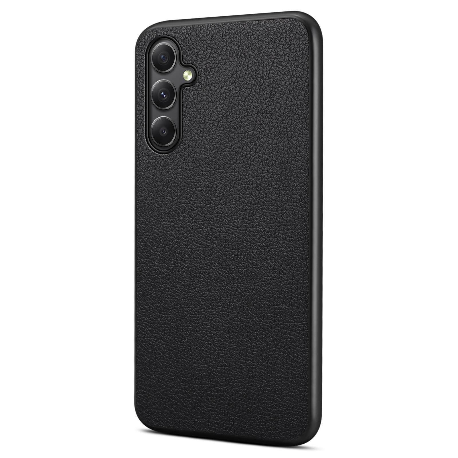 

For Samsung Galaxy A34 5G Cell Phone Cases Calf Texture Leather+PC+TPU Slim-Fit Cover Black