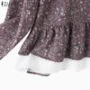 ZANZEA Women Casual Round Neck Long Sleeve Floral Print Contrast Color Blouses