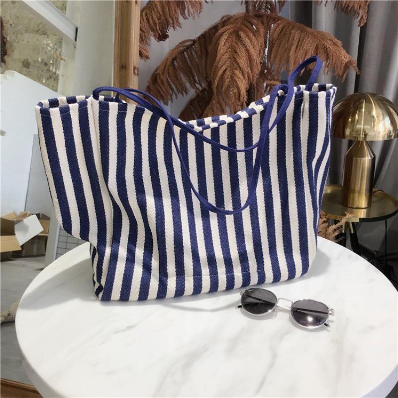 Large Capacity Classic Vintage Striped Shoulder Bag Simple Canvas Bag Tide Bag