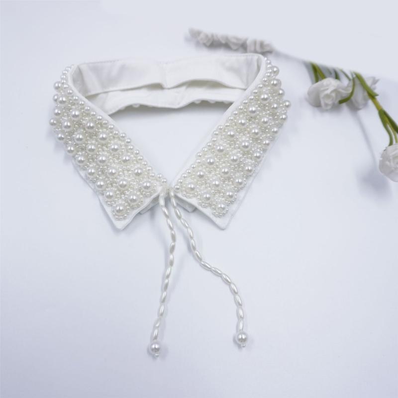 Adjustable Artificial Pearls Detachable Collar For Women Elegant Neckwear Decorative Collar Accessory With Laceup Tied