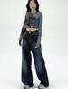 Deep Waist Denim Denim Vintage Beautiful Wide Straight Straight Pants [SpringSwalloow] Jeans, Denim, Tuck, High-Waisted Pants, Wide-Leg Pants, Jeans,
