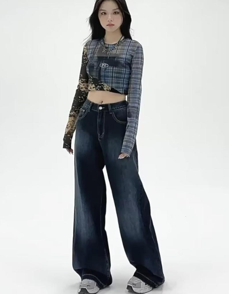 Deep Waist Denim Denim Vintage Beautiful Wide Straight Straight Pants [SpringSwalloow] Jeans, Denim, Tuck, High-Waisted Pants, Wide-Leg Pants, Jeans,