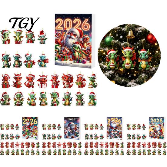 Holiday Hanging Ornaments Dragon Advent Calendars 2026, 24 Days Christmas Countdown Calendar with Acrylic Tree Decorations 2D Ornaments, Collectible