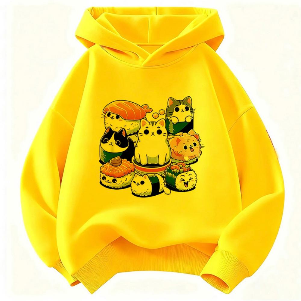 Funny Sushi Cat Food Design Printed Hoodie Kids Cat Children's Sweatshirt Hoody for Boys Girls Spring Y2k Casual Hoodies