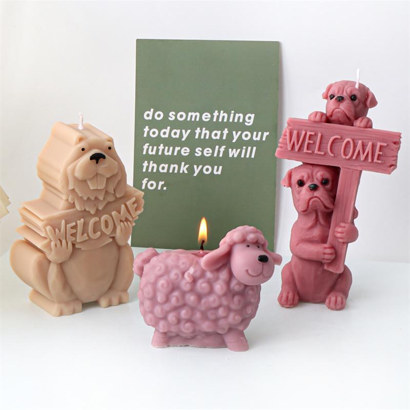 3D Cute Cat And Dog Silicone Candle Mold DIY Cartoon Animal Sheep Beavers Scented Home Candle Chocolate Cake Decor