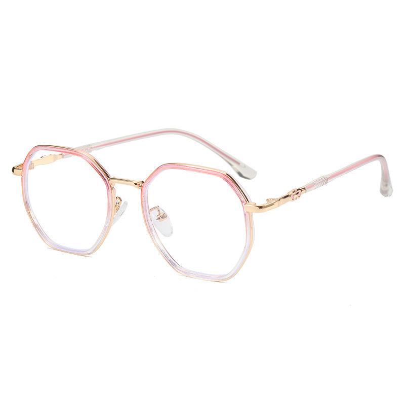Trendy Retro Metal Polygon Flat Glasses Party Club Personalized Large Frame Anti-Blue Glasses