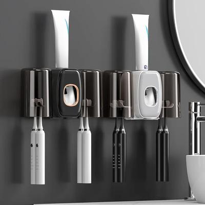 2 In 1 Toothpaste Dispenser Toothpaste Squeezer For Bathroom Automatic Wall Mounted  Toothbrush Holders Set with 2 Tooth Cup