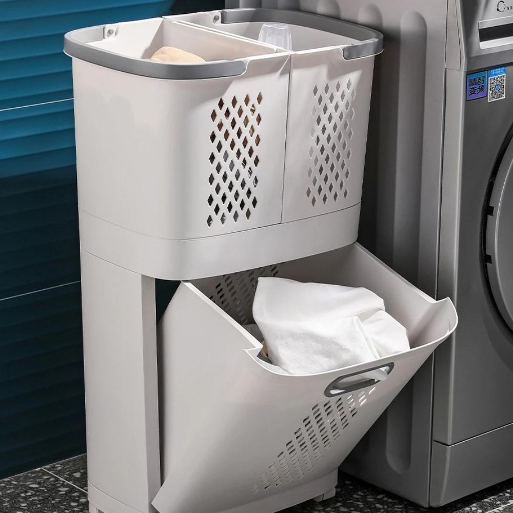Plastic Laundry Basket High-capacity Move Dirty Clothes Save Space Drainage Design Household Storage Bucket Bathroom Glass Frame