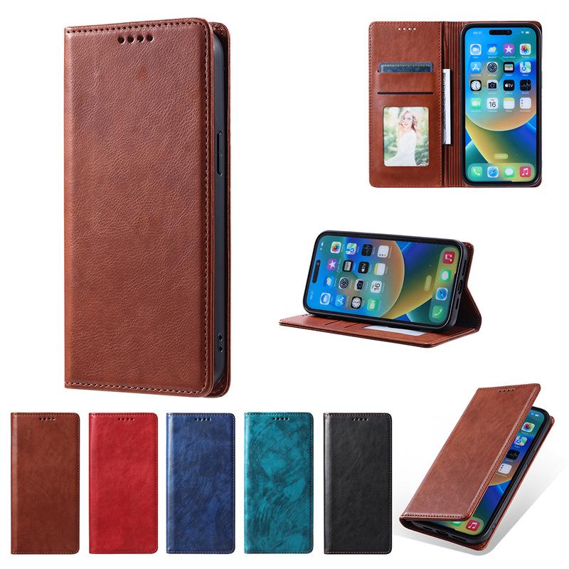 Simple Flip Case for Samsung 14 and Apple 15 - Leather Wallet Card Protective Cover for Business.