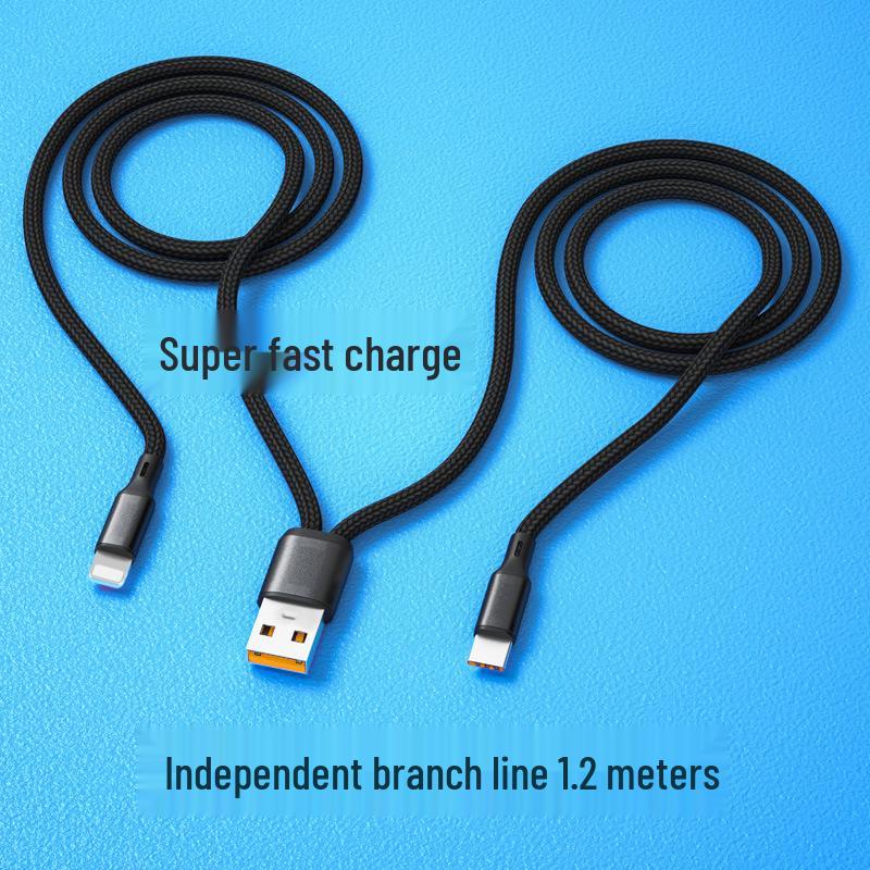 6A Dual Fast Charging Cable for Android, Type-C, and Apple - Two-in-One Car Charger Cable.