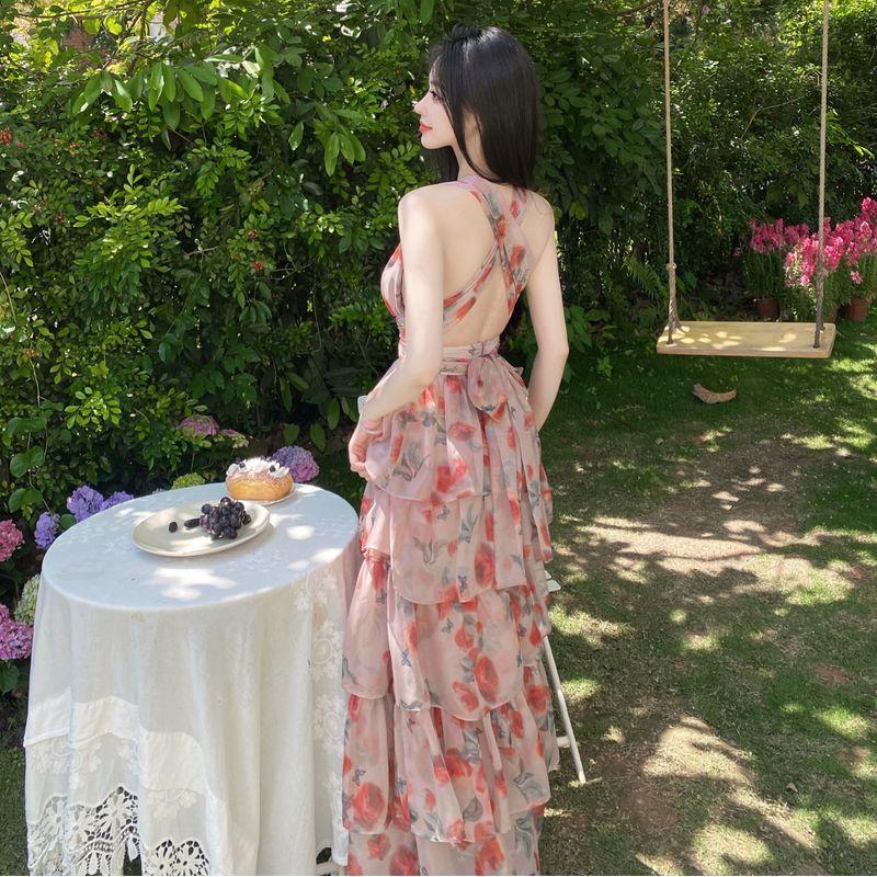 

Backless Seaside Vacation Bohemia Beach Dress Travel As Shown in Pictures S