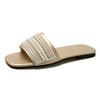 Large size flat-bottomed slippers women's summer new pearl one-word lazy one-pedal soft-soled slippers outer wear