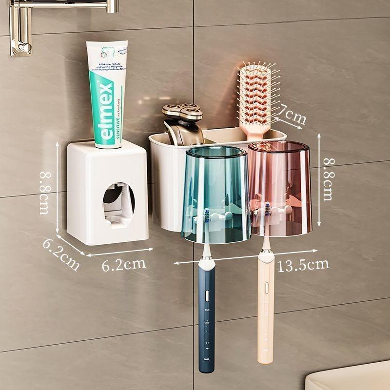 [No-Drill] Wall-Mounted Toothbrush Holder Set - No-Drill, Space-Saving, Transparent - Bathroom Organizer for Toothpaste & Brushes